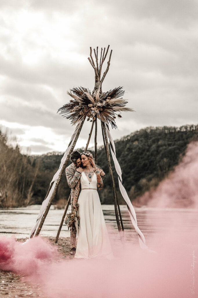 shooting photo folk rock robe de mariée Atelier Swan 